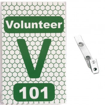 Custom Numbered White PVC 2 Panel Hex Badge with Clear Vinyl 2 Hole Strap Clip - 50 Pcs Pack